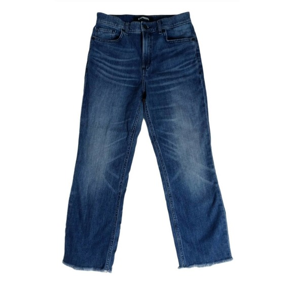 EXPRESS Raw Hem HIGH CROP Jeans Straight Cut - Picture 1 of 7